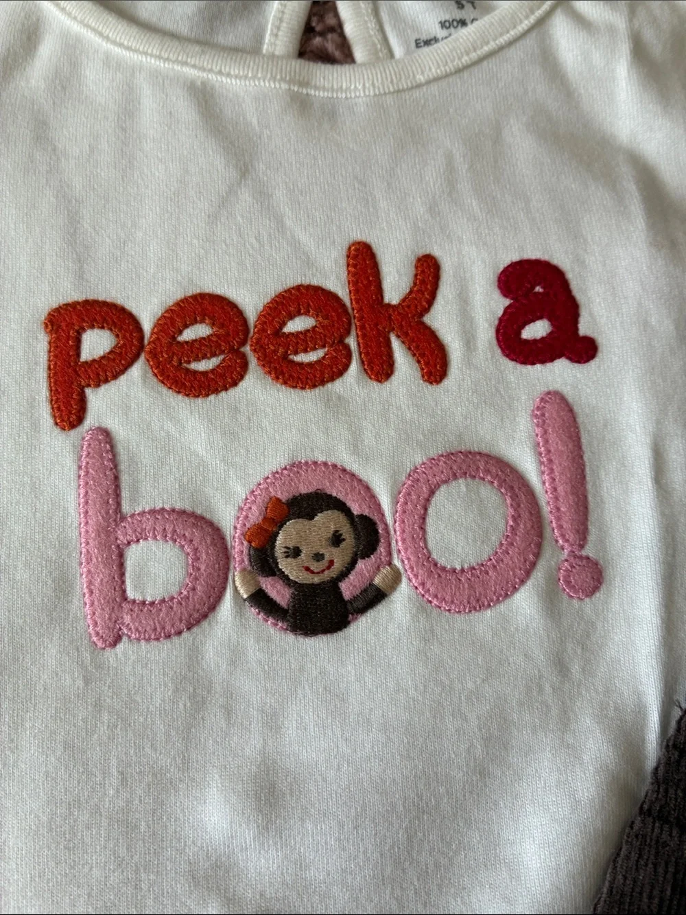 Gymboree Fall For Monkeys Dress with Cream Peek-A-Boo Top, hair clips and Sock.